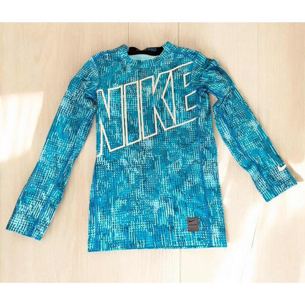 Nike Pro Dri-FIT Kids SIZE Medium Compression Shirt Long Sleeve Fitted Top blue
